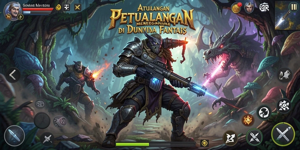 Tampilan gameplay menegangkan di dunia fantasi 34R.