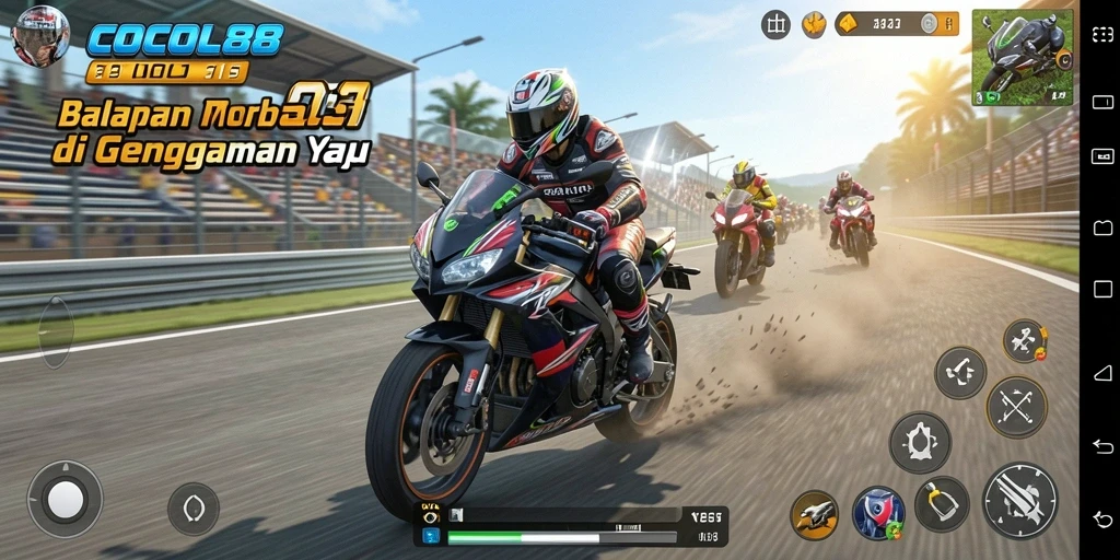 Tampilan gameplay COCOL88 saat balapan motor yang seru.