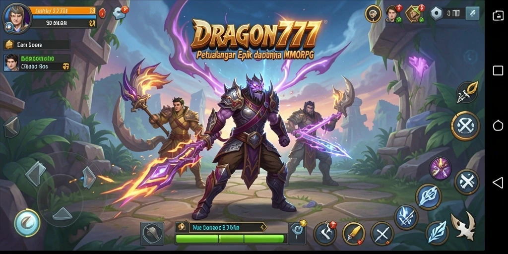 Screenshot DRAGON777 menampilkan pertempuran epik dalam dunia MMORPG.