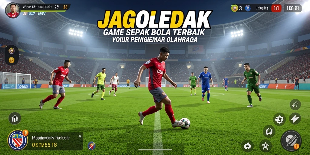 Screenshot gameplay JAGOLEDAK yang menampilkan aksi seru pertandingan sepak bola.