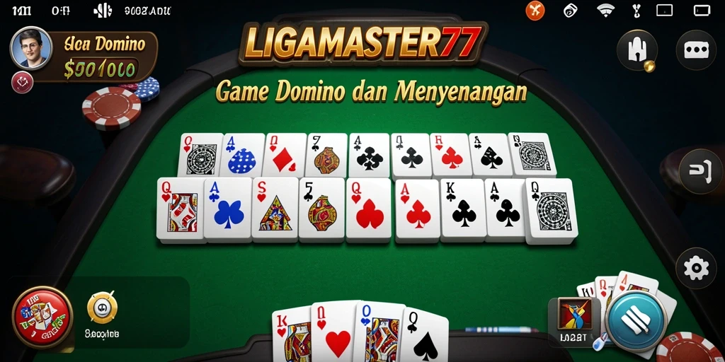 Screenshot utama LIGAMASTER77 menampilkan gameplay Domino yang mendebarkan.