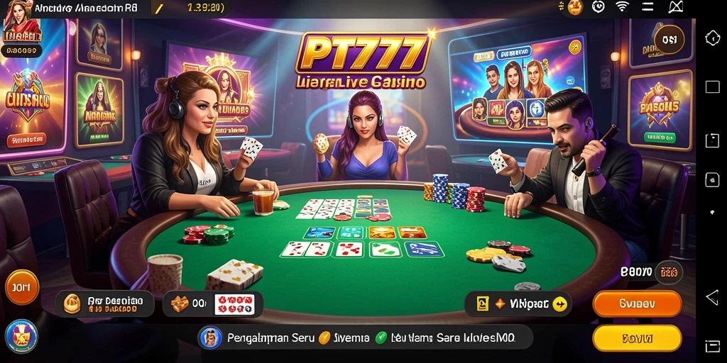 Tampilan utama PT777 menampilkan dealer langsung dan meja permainan yang menyerupai kasino nyata.